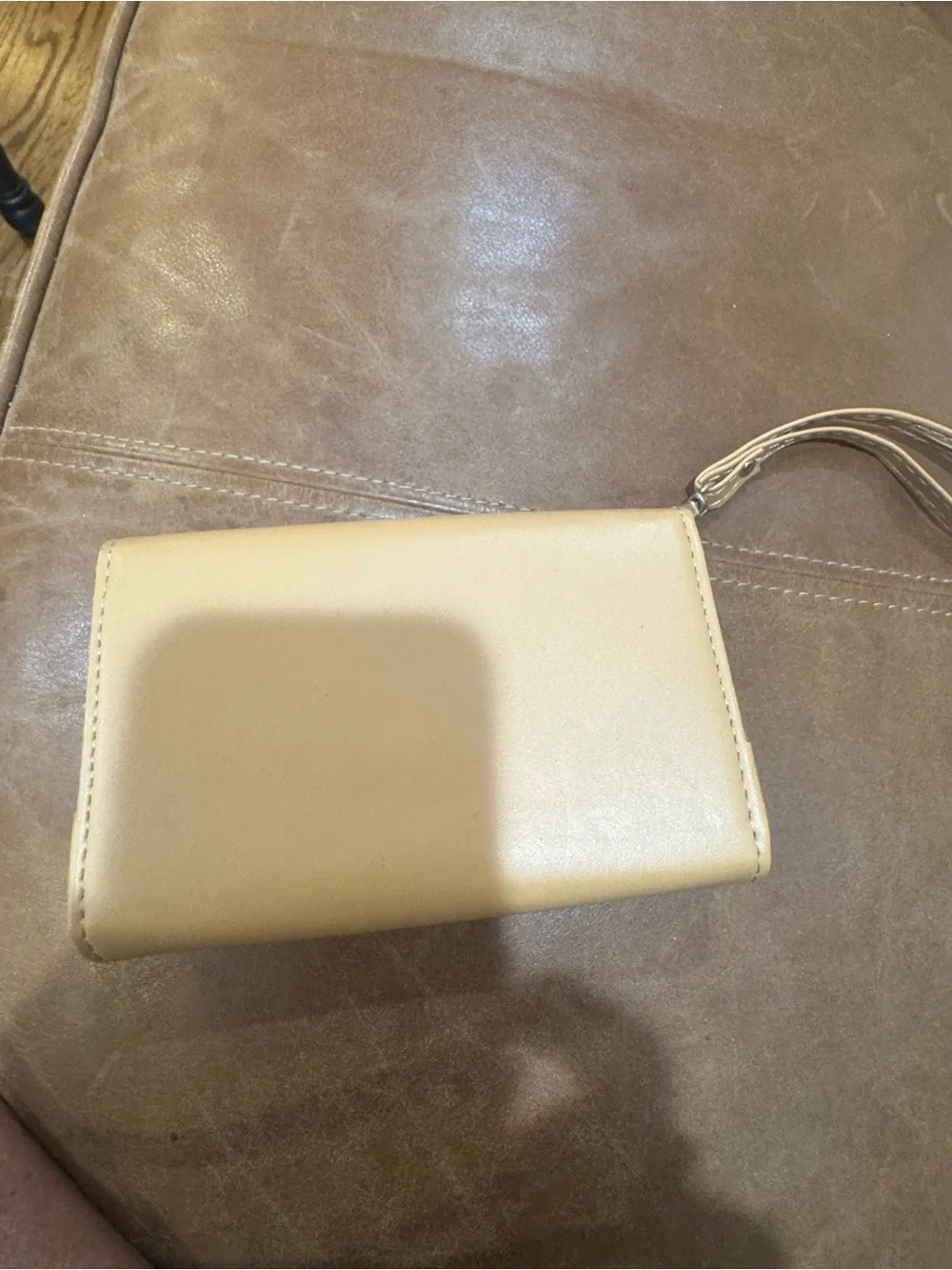 Compact Beige Envelope Wristlet Wallet - Minimal Crown Accent